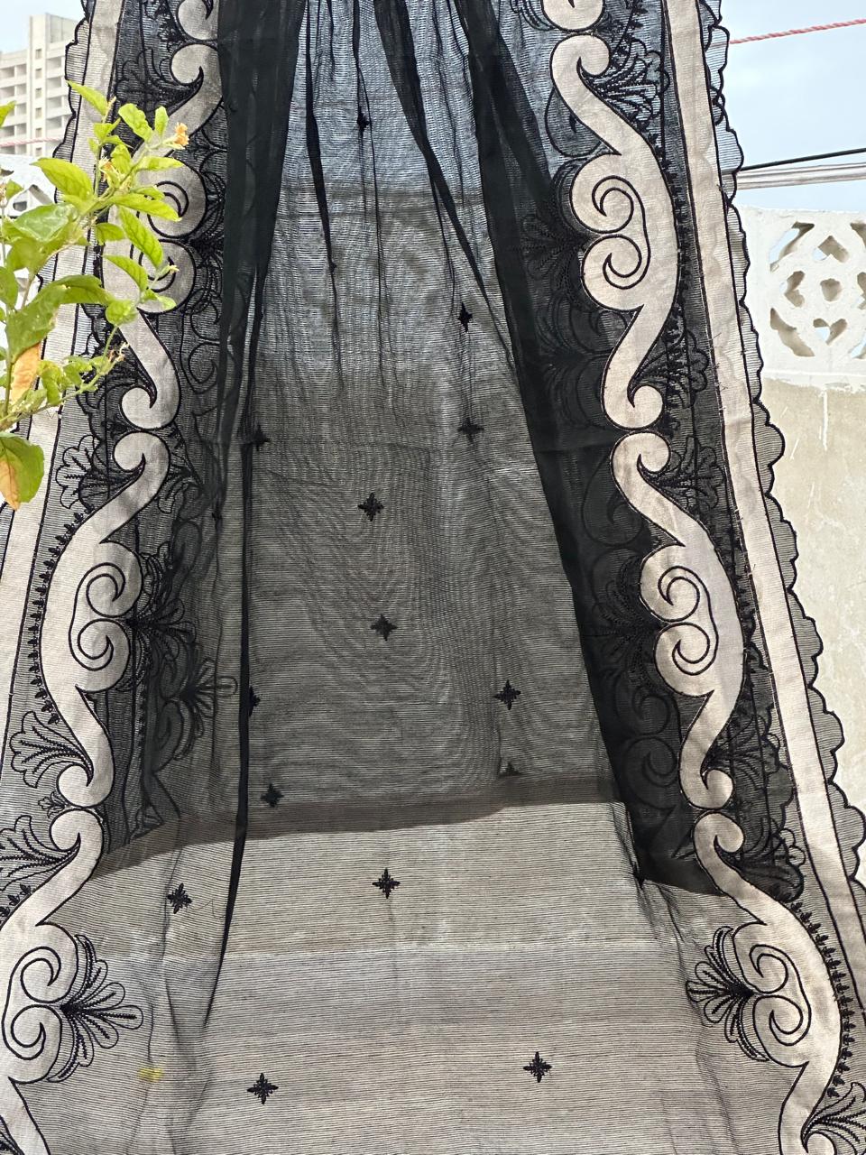 Black Applique Emb Dupatta